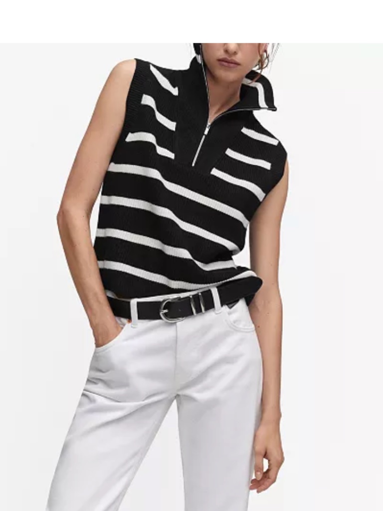 Mango - Zipper Detail Striped Vest - Nwot